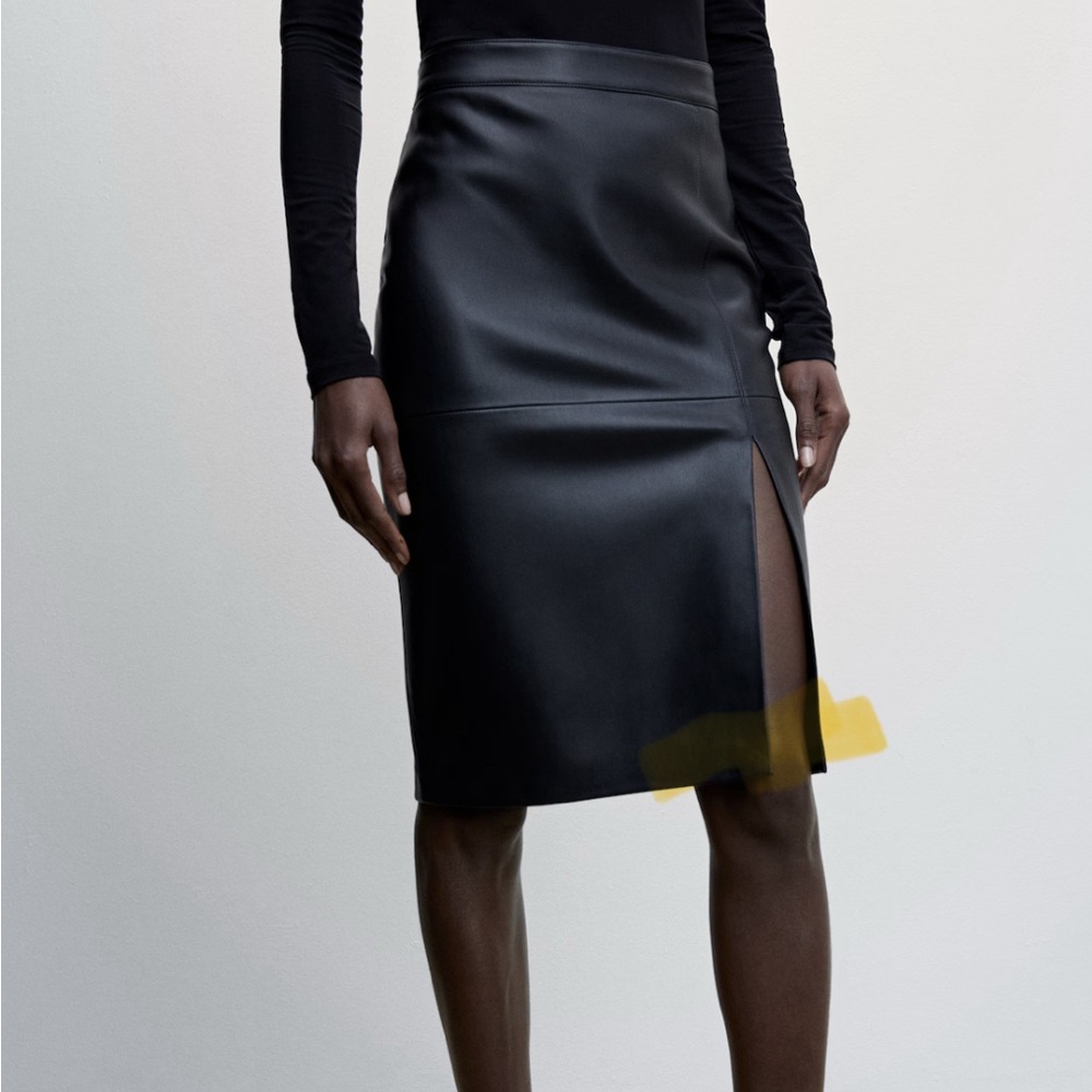 [NWT] Mango Black Leather Skirt with Slit